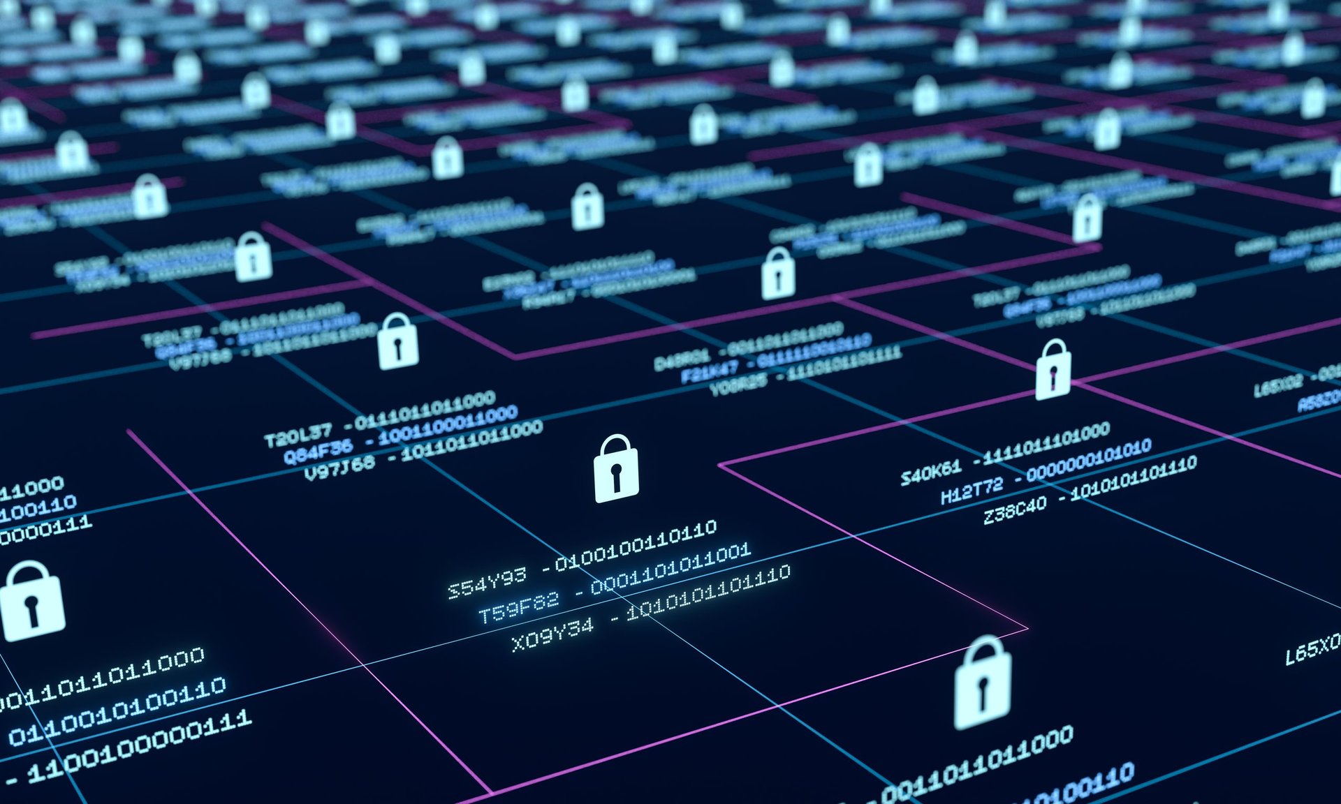 Digital security concept with glowing blue padlocks